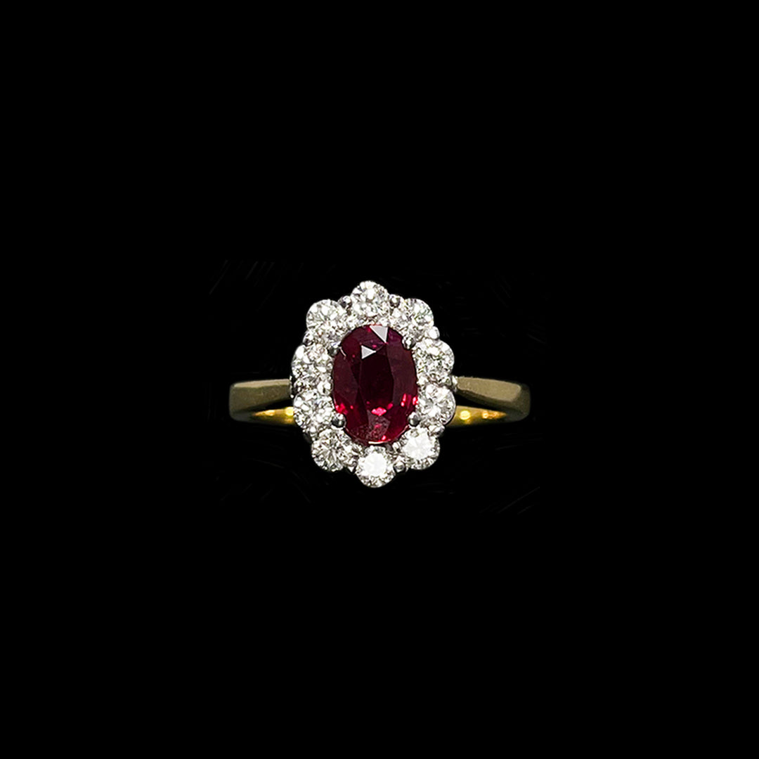 Ruby and Diamond ring | Cluster | 18ct Yellow Gold