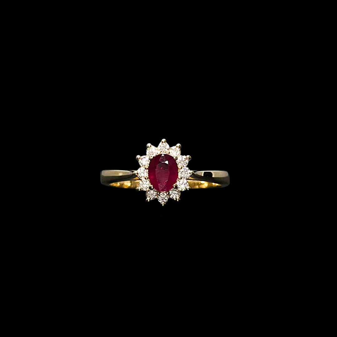 Ruby and Diamond ring | Cluster | 18ct Yellow Gold