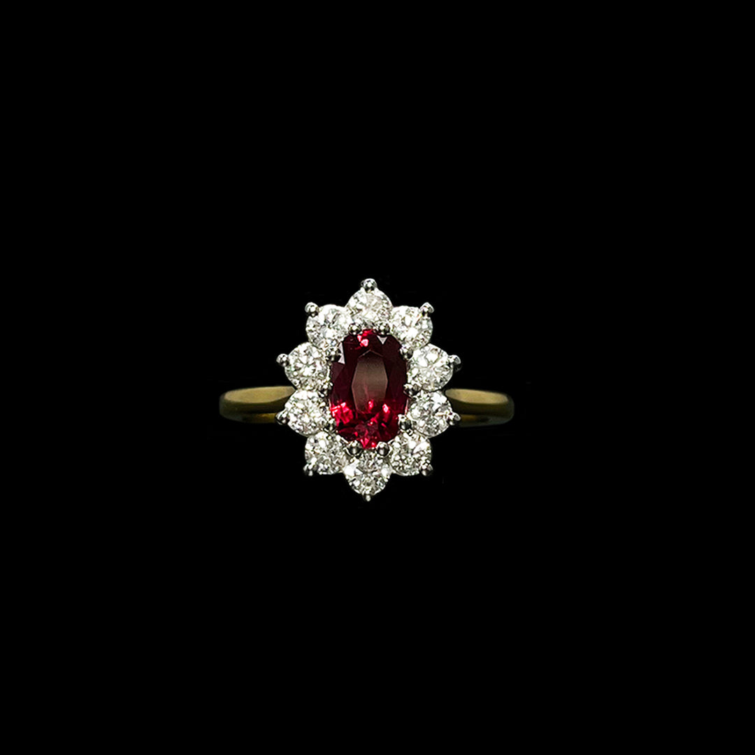 Ruby and Diamond ring | Cluster | 18ct Yellow Gold