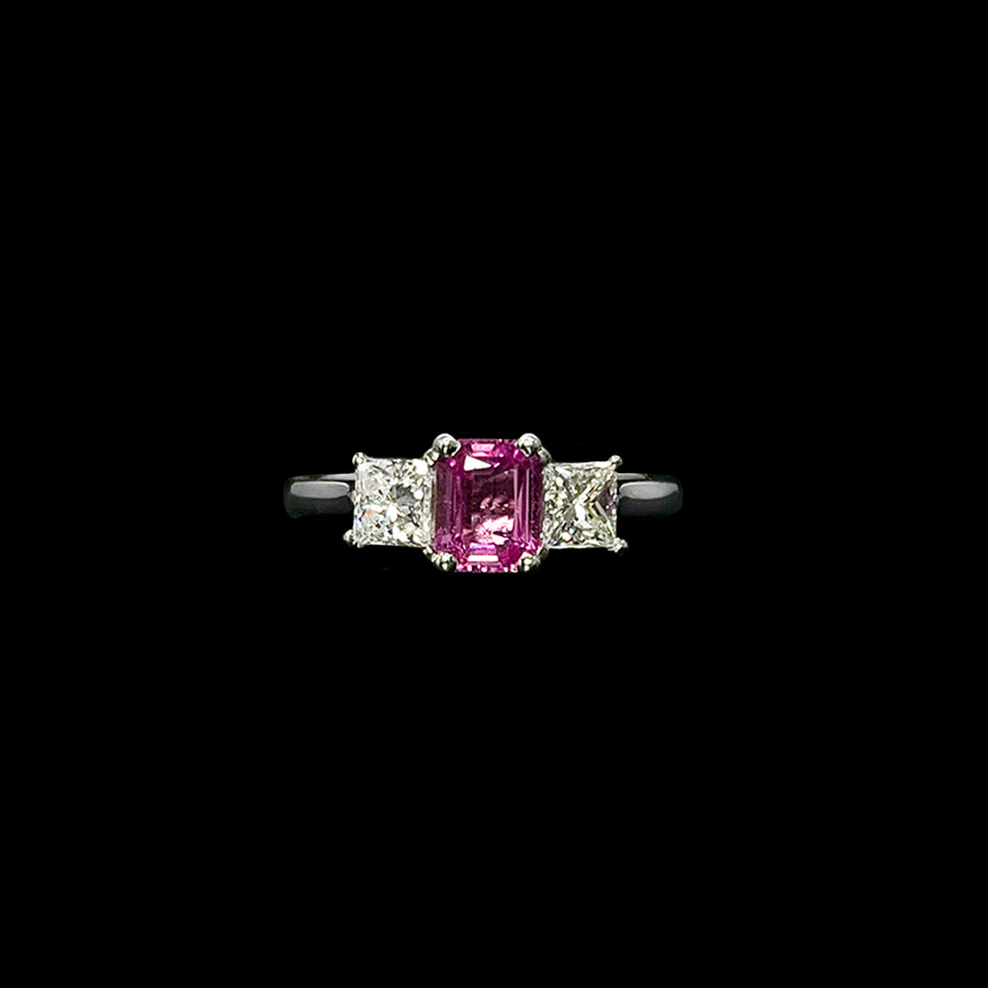 Pink Sapphire and Diamond ring | Trilogy | 18ct White Gold