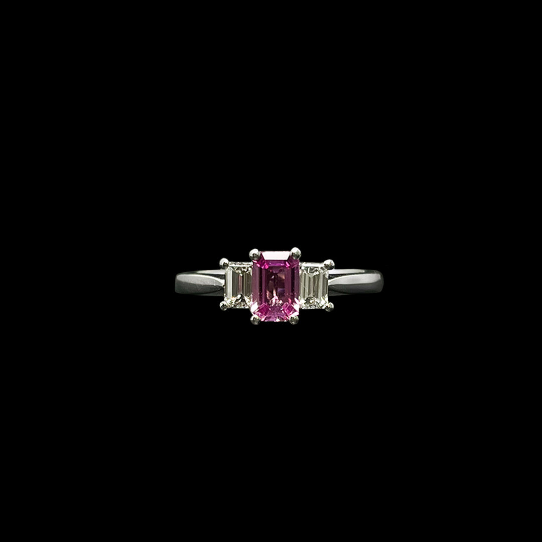 Pink Sapphire and Diamond ring | Trilogy | 18ct White Gold