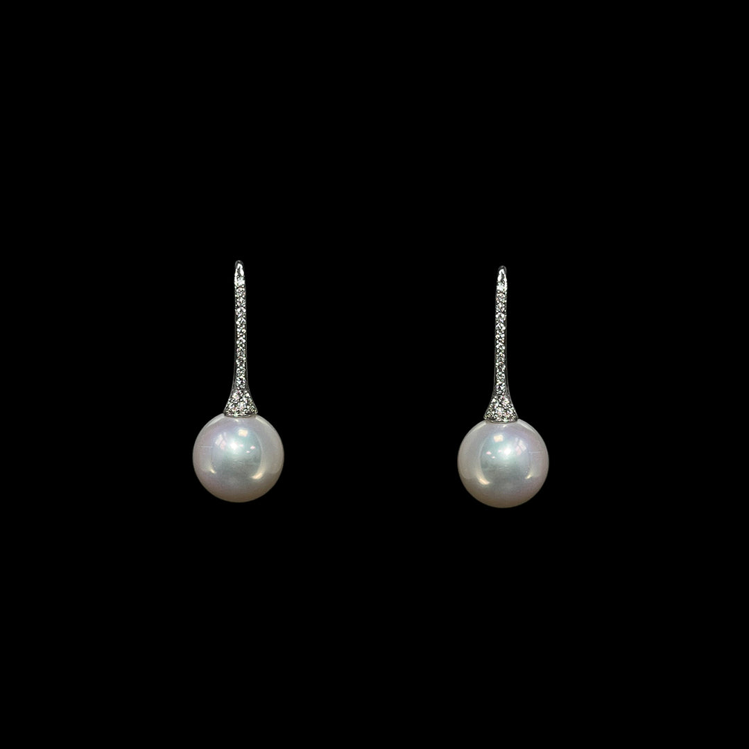 Pearl and Diamond drop earrings | Fresh water | 18ct White Gold