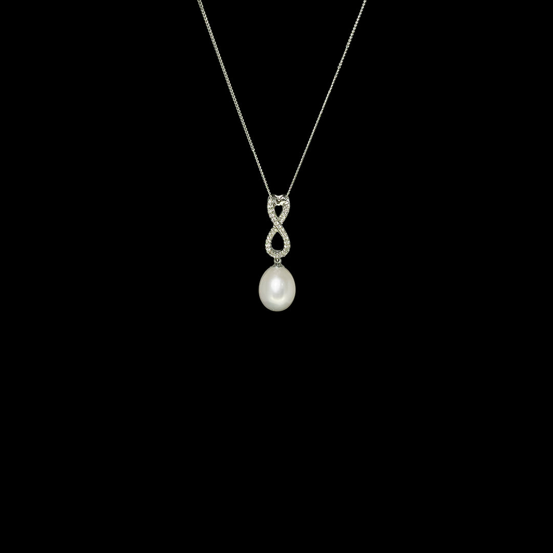 Pearl and Diamond drop pendant | Cultured | 9ct White Gold