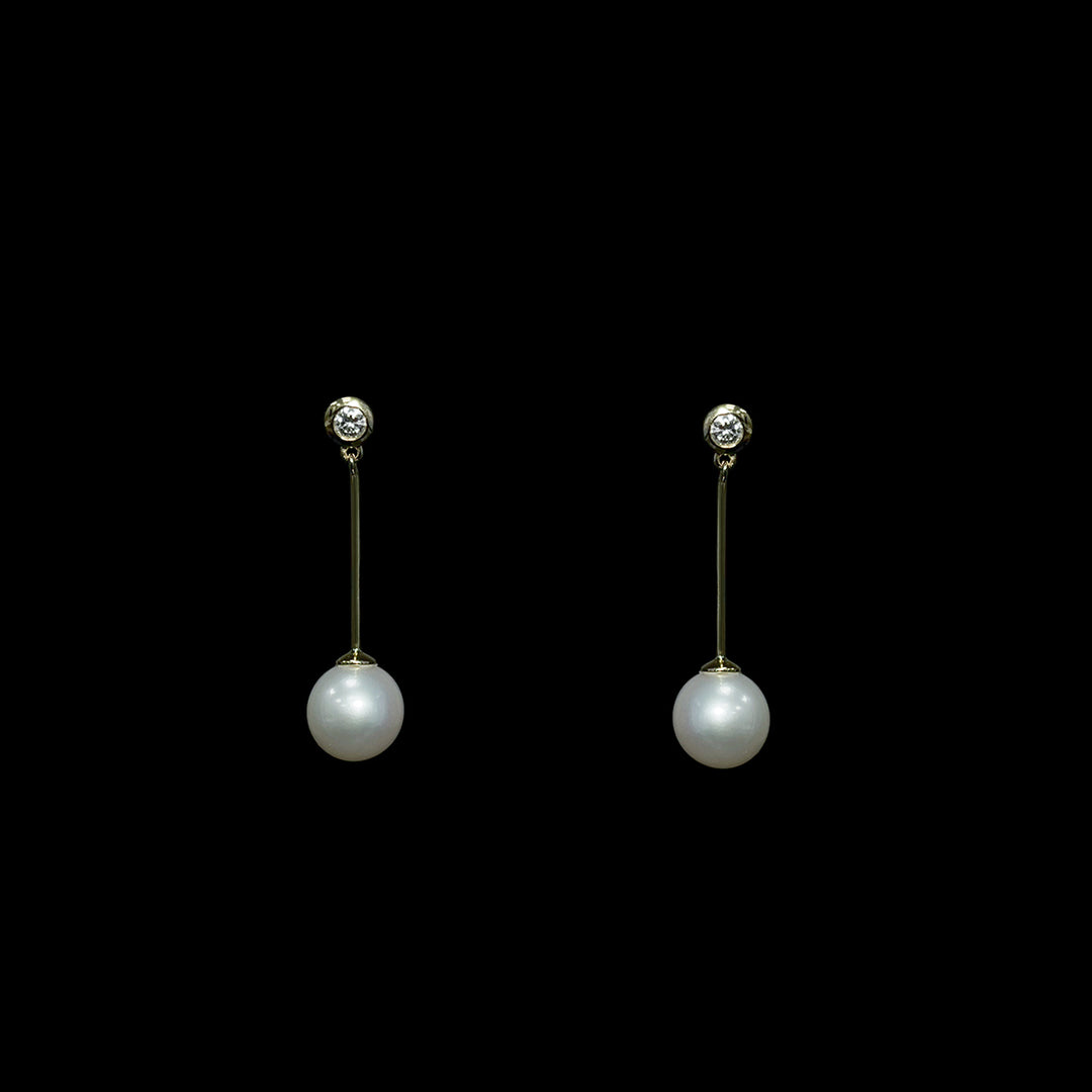 Pearl and Diamond drop earrings | 18ct Yellow Gold