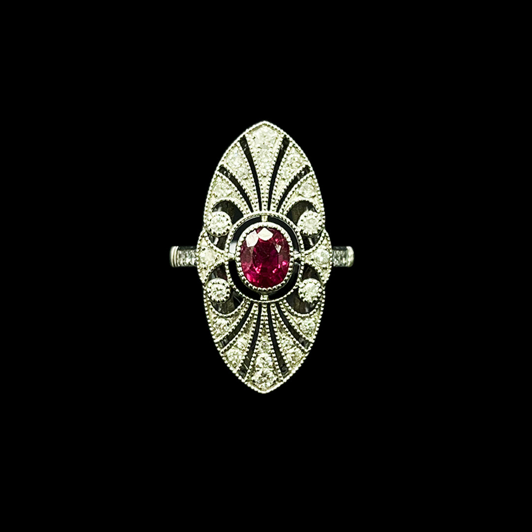 Ruby and Diamond ring | Art Deco | Platinum