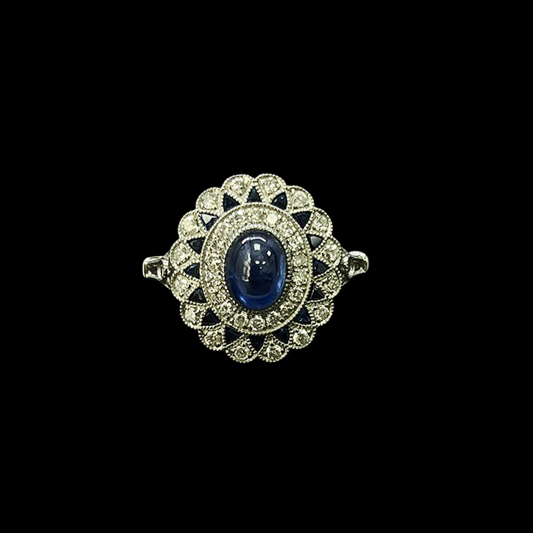 Sapphire and diamond ring | Platinum | Art deco style