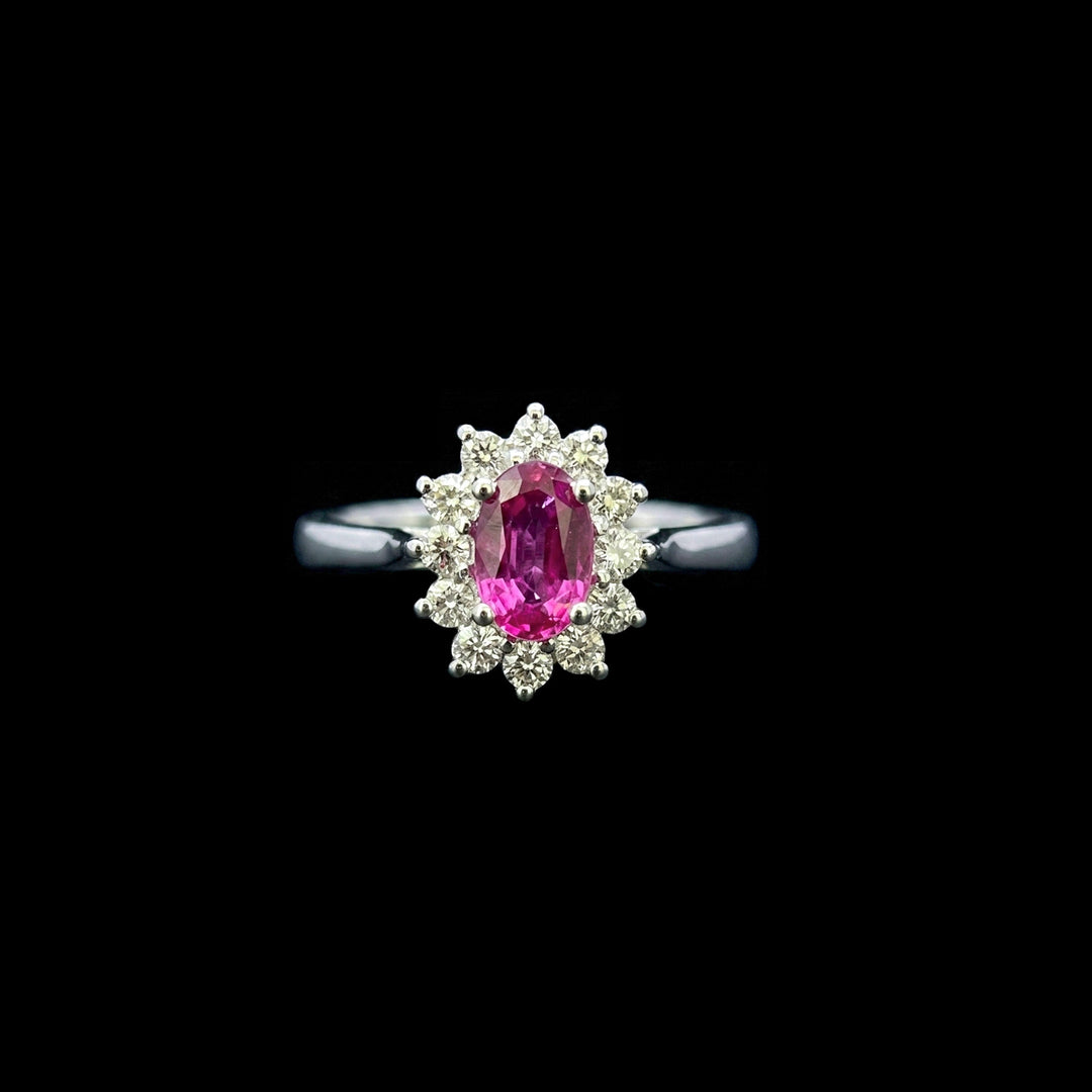 Pink sapphire and diamond ring | Cluster | 18ct white gold