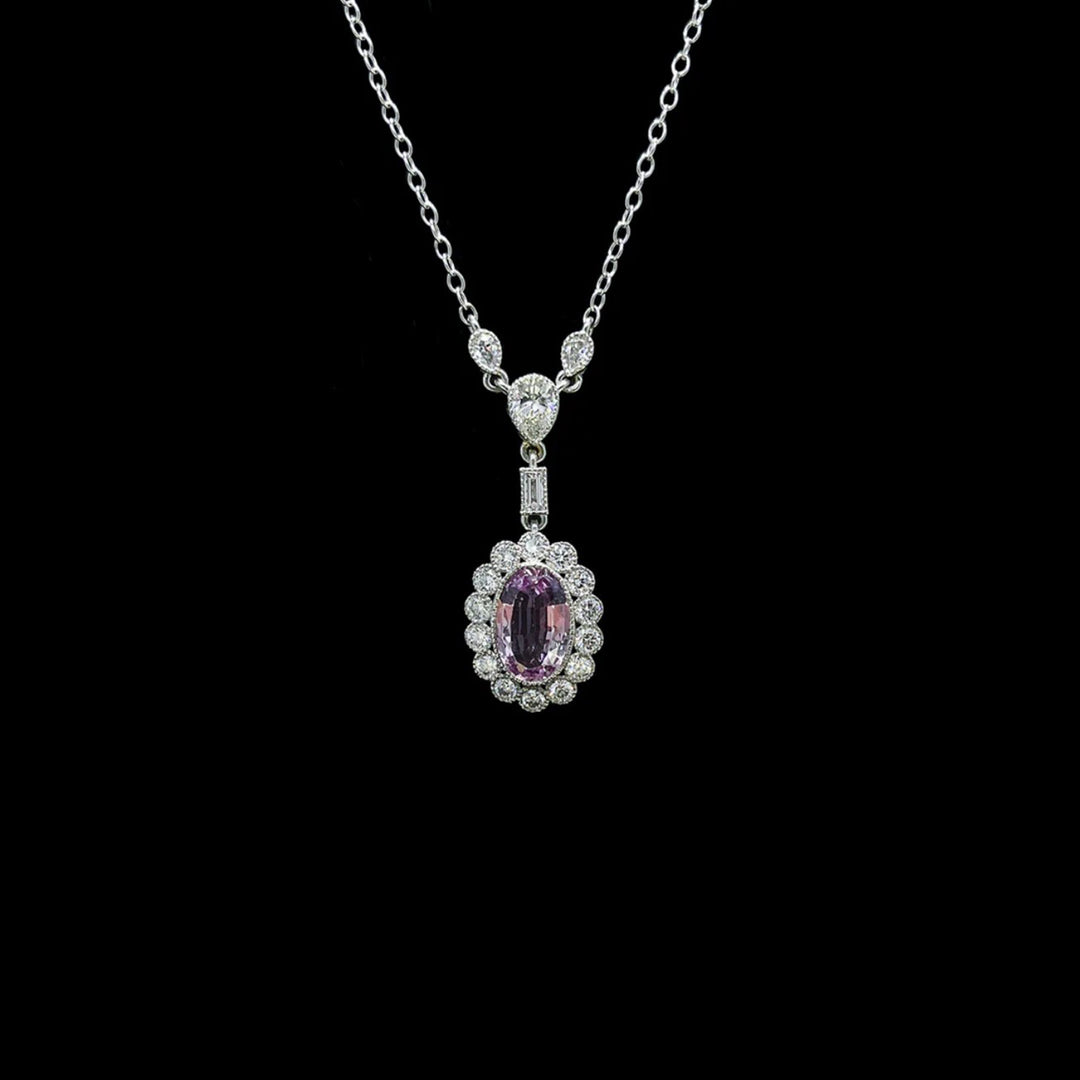 Pink sapphire and diamond pendant | Cluster | 18ct white gold