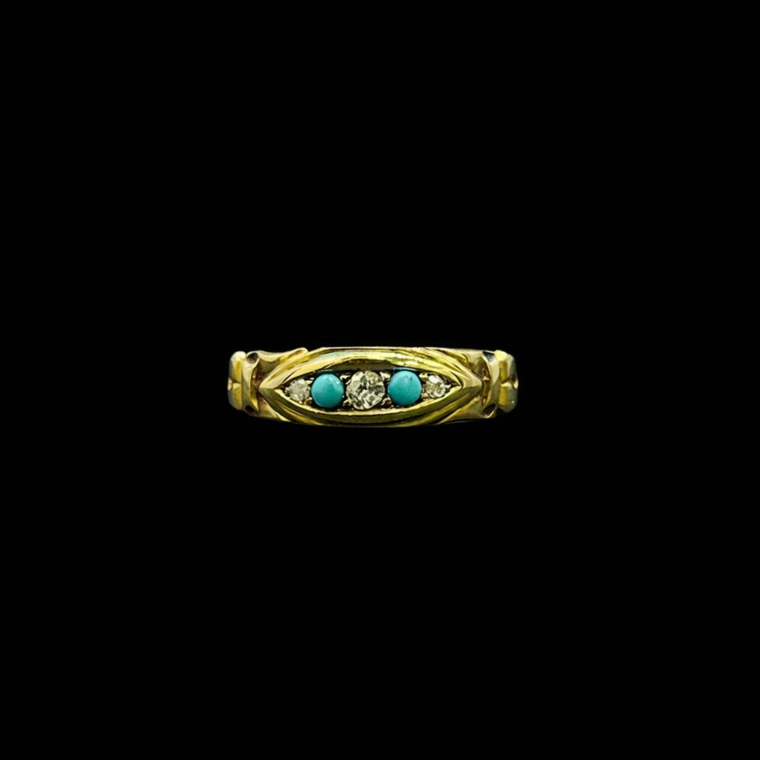 Turquoise and diamond ring | 5 stone | 18ct yellow gold