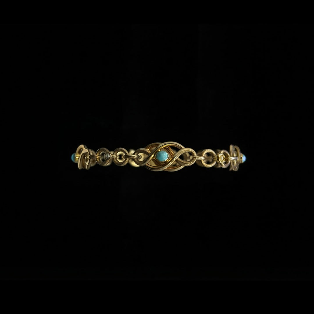 Turquoise and seed pearl bracelet | 9ct Yellow Gold